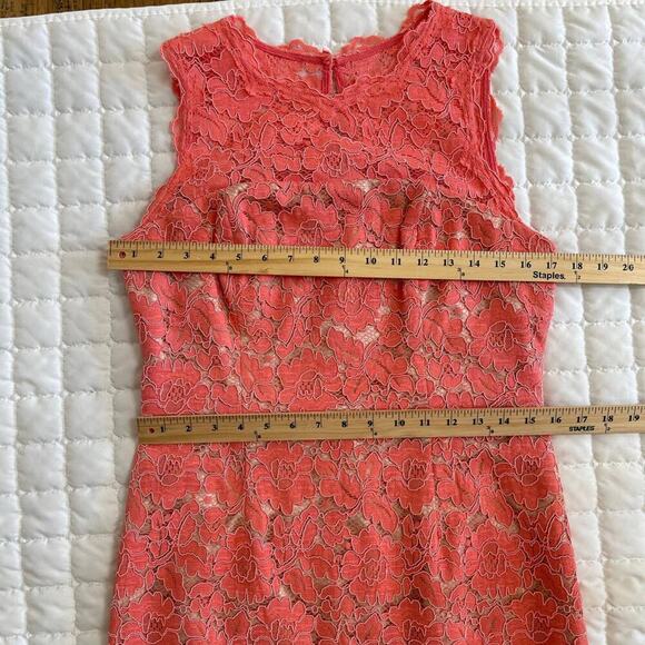 VINCE CAMUTO Pink Salmon Lace Overlay Sheath Dress Floral Sleeveless Size 10 - Picture 15 of 15